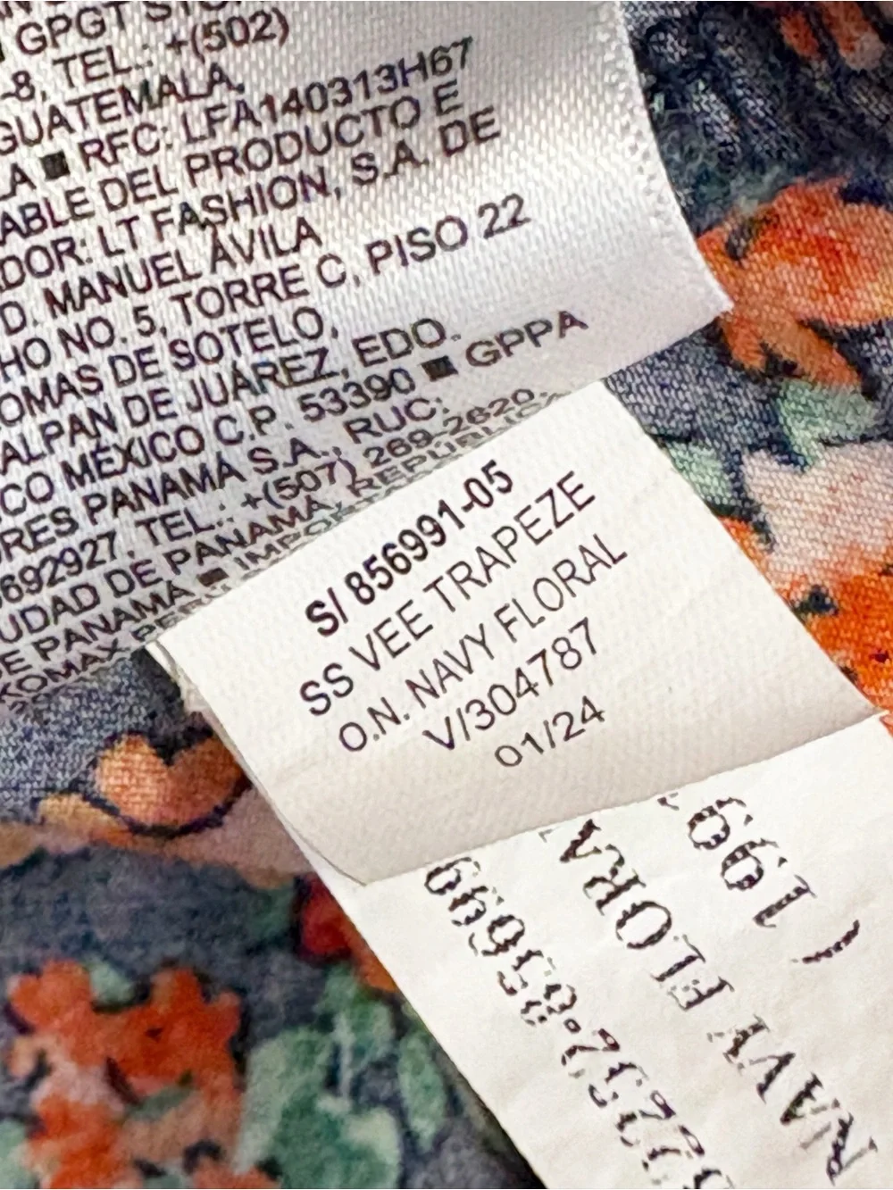 Old Navy Navy Blue & Orange Floral Print Puff Sleeve Smocked Trapeze Top XL